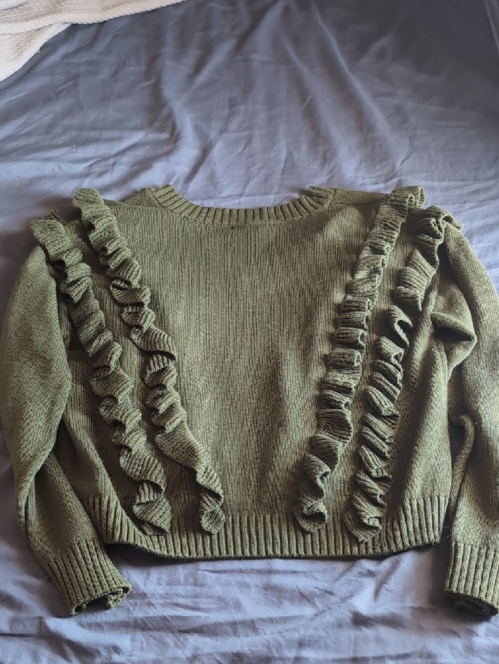Olive Ruffle V-Neck Sweater - Picture 3 of 3